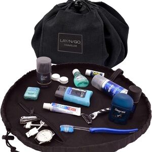 Lay-n-Go Black drawstring toiletries and makeup bag
